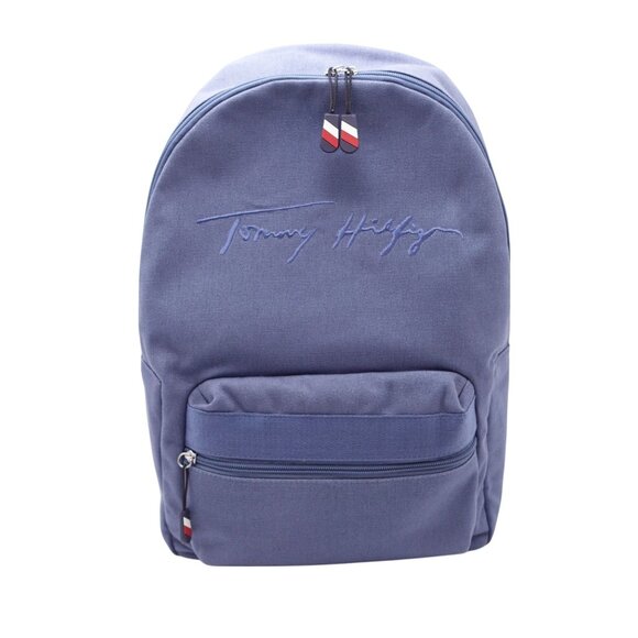 NWT Tommy Hilfiger Core Sean Signature Canvas Backpack Bookbag Blue College - Picture 1 of 11